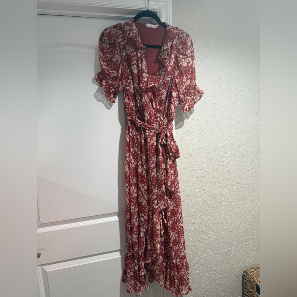 LC Lauren Conrad Red Floral Long Sleeve Dress